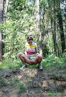 Freshie goes into the quiet of the woods to tinkle