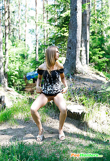 Watch young model with very long legs take a leak