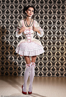 Skinny chick in fantasy dress