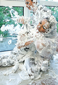 These babes get completely covered by this shaving cream