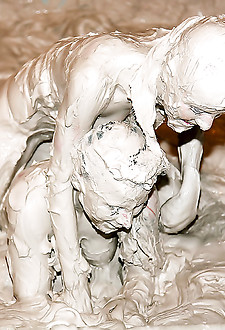 Very hot teenage girls bathing in the nude in wet dirty mud