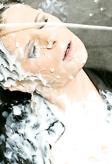 Naughty girl in a room sucks cock and is covered in cum