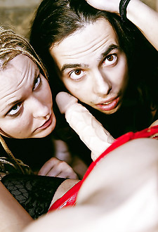 Dominant lady breaks in a young couple and fucks them both with XXL strapon