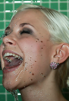 Hot blonde loves piss straight from a hard cock