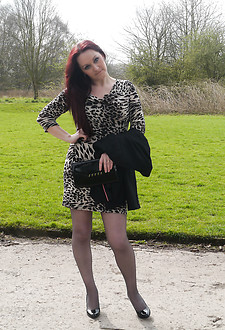 Sexy Jenna shows off her amazing legs in a pair of silky nylons and shiny black stiletto heels