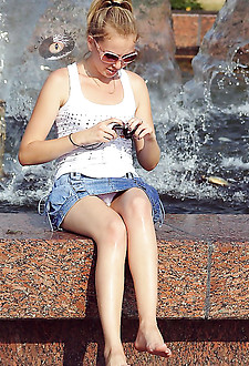 Girls in city do upskirt performance