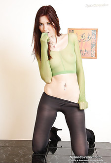 Hot body Kattie Gold wears nylon mask