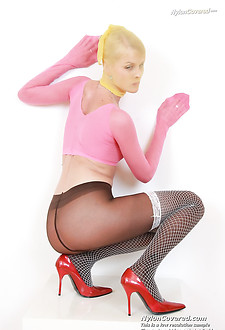 Thin missy Kasia Linsey nylon mask fetish