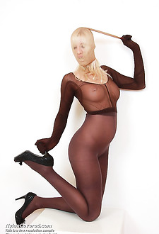 Paris nylon covered sucks dildo through pantyhose