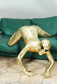 Golden spandex girl with alien eyes